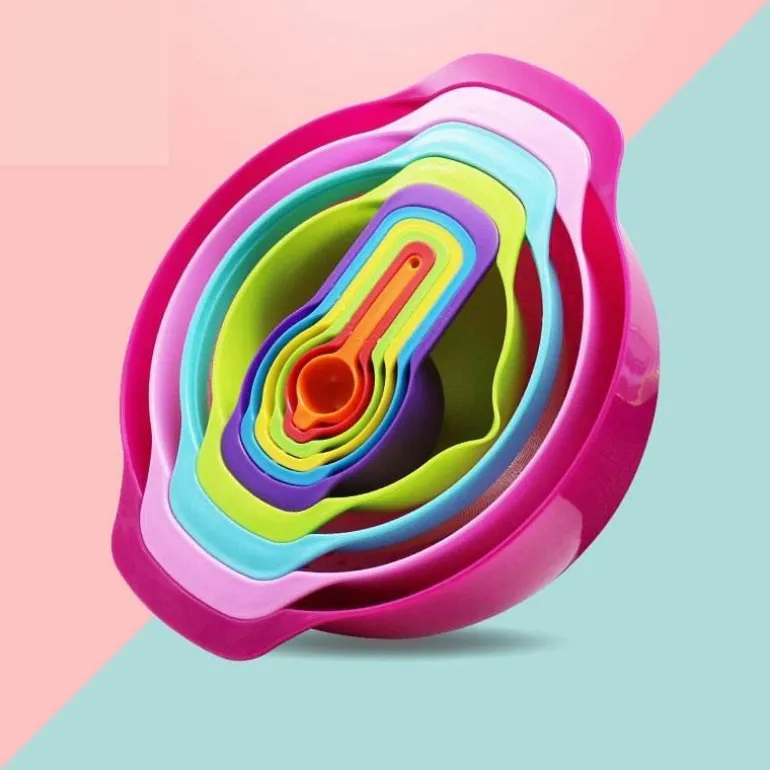 Regenbogen-Rührschüssel-Set, stapelbar, multifunktional, Küchenschüsseln