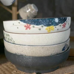 Retro Japanische Ramen-Schüssel - Keramik-Nudelsuppenteller 9-teilig