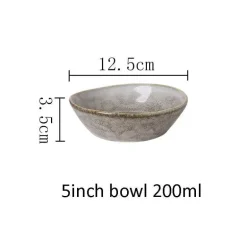 Retro Japanisches Keramikgeschirr-Set - Graue Porzellanteller und -schüsseln