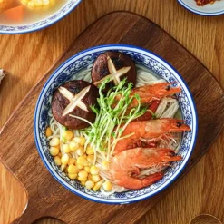 Retro Keramik Nudelschüssel - Blau-Weiß Suppenteller