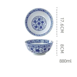 Retro Keramik Nudelschüssel - Blau-Weiß Suppenteller