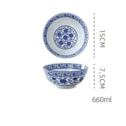 Retro Keramik Nudelschüssel - Blau-Weiß Suppenteller