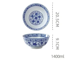 Retro Keramik Nudelschüssel - Blau-Weiß Suppenteller