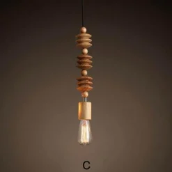 Retro Wooden Pendant Lamp - Nature-Inspired Lighting