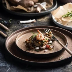 Retro-Essteller - 4er-Set dunkelgelbe Keramikteller