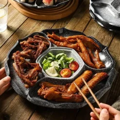 Retro-Essteller aus Keramik mit 4 Fächern – Geschirr für Obst, Snacks und Desserts