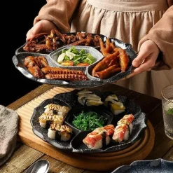 Retro-Essteller aus Keramik mit 4 Fächern – Geschirr für Obst, Snacks und Desserts