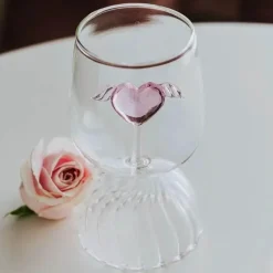 Rosa Herz-Kelchglas – 12 oz Ripple Cup für Tee, Kaffee, Milch, Saft