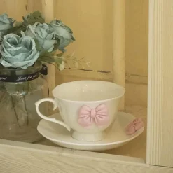 Rosa Porzellan-Teeservice – Hochwertige Kaffeetassen und Untertassen aus Keramik