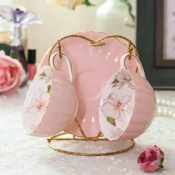 Rosa Porzellan-Teeservice – Englische Kaffeetasse mit Untertasse 200 ml