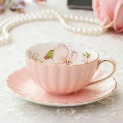 Rosa Teetassen-Set aus Porzellan – 200 ml, englisches Teegeschirr