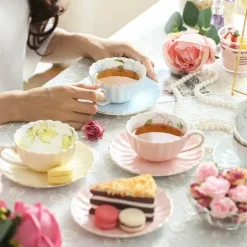Rosa Teetassen-Set aus Porzellan – 200 ml, englisches Teegeschirr