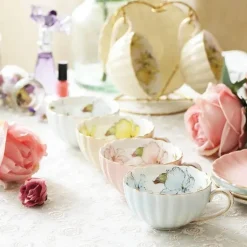 Rosa Teetassen-Set aus Porzellan – 200 ml, englisches Teegeschirr