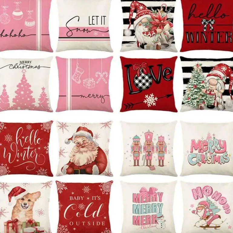 Rosa Weihnachtskissenbezüge - Festliches Kissenset