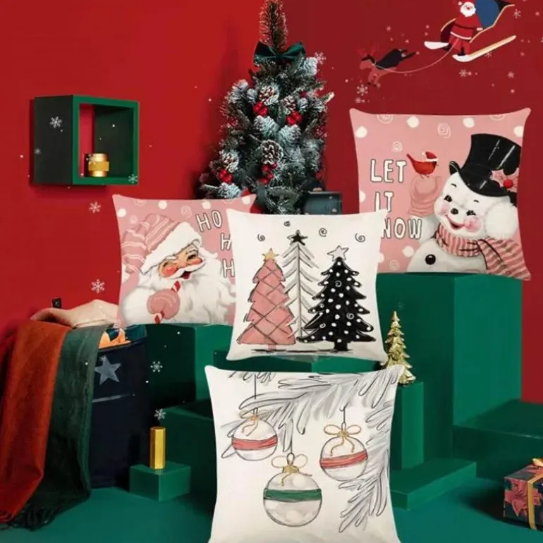 Rosa Weihnachtskissenbezüge - Festliches Kissenset