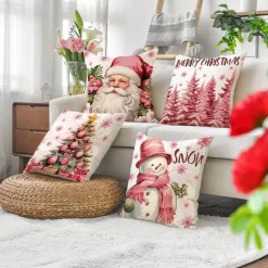 Rosa Weihnachtsmann Weihnachtsbaum Kissenbezug - Neujahr Home Decor Sofakissen
