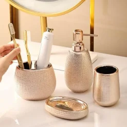 Rose Gold Bathroom Accessories Set - Elegant Decor Collection