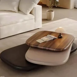 Rotating Oval Wooden Coffee Table - Modern Design