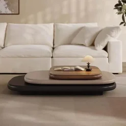 Rotating Oval Wooden Coffee Table - Modern Design