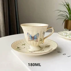 Rote Rose Keramik-Teetassen-Set – Kaffeetasse im europäischen Stil mit Löffel