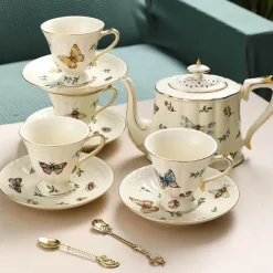 Rote Rose Keramik-Teetassen-Set – Kaffeetasse im europäischen Stil mit Löffel