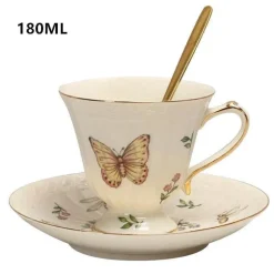 Rote Rose Keramik-Teetassen-Set – Kaffeetasse im europäischen Stil mit Löffel