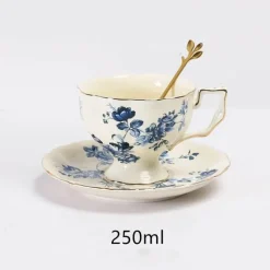 Rote Rose Keramik-Teetassen-Set – Kaffeetasse im europäischen Stil mit Löffel