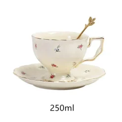 Rote Rose Keramik-Teetassen-Set – Kaffeetasse im europäischen Stil mit Löffel
