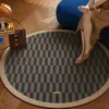 Round Geometric Carpet Mat – Soft Checkerboard Floor Rug