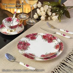 Royal Bone China Geschirrset - Europäischer Pastoralstil mit Besteck