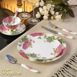 Royal Bone China Geschirrset - Europäischer Pastoralstil mit Besteck