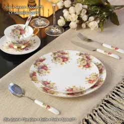 Royal Bone China Geschirrset - Europäischer Pastoralstil mit Besteck