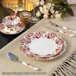 Royal Bone China Geschirrset - Europäischer Pastoralstil mit Besteck