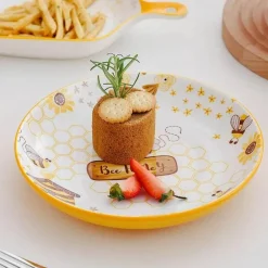 Runder handbemalter Keramikteller mit Bienenmotiv für Obstdesserts