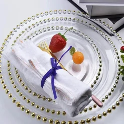 Runder Obstteller aus Glas mit Goldperlen – Elegantes Esszimmerdekor