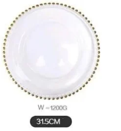 Runder Obstteller aus Glas mit Goldperlen – Elegantes Esszimmerdekor