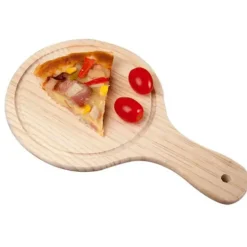 Rundes Pizzabrett aus Holz - Premium Backblech Schneideplatte