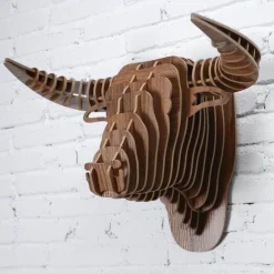 Rustic 3D Wood Bull Head Wall Art - Unique Home Decor