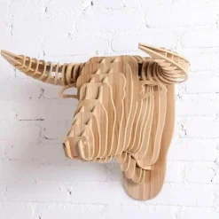 Rustic 3D Wood Bull Head Wall Art - Unique Home Decor