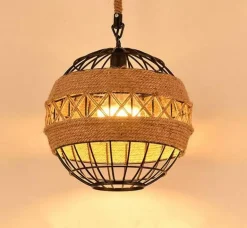 Rustic Rope Ball Chandelier - Minimalist Lighting Fixture