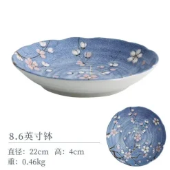 Sakura Blaues Keramik-Essset - Suppenschüssel, flacher Teller