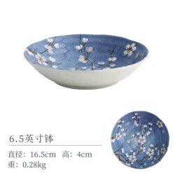 Sakura Blaues Keramik-Essset - Suppenschüssel, flacher Teller