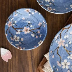 Sakura Blaues Keramik-Essset - Suppenschüssel, flacher Teller