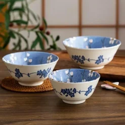 Sakura Blaues Keramik-Essset - Suppenschüssel, flacher Teller