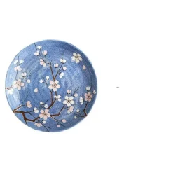 Sakura Blaues Keramik-Essset - Suppenschüssel, flacher Teller