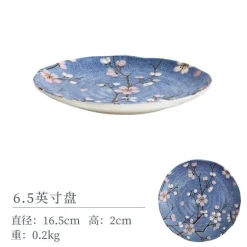 Sakura Blaues Keramik-Essset - Suppenschüssel, flacher Teller