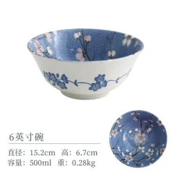 Sakura Blaues Keramik-Essset - Suppenschüssel, flacher Teller