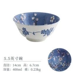 Sakura Blaues Keramik-Essset - Suppenschüssel, flacher Teller