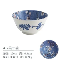 Sakura Blaues Keramik-Essset - Suppenschüssel, flacher Teller