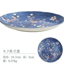 Sakura Blaues Keramik-Essset - Suppenschüssel, flacher Teller